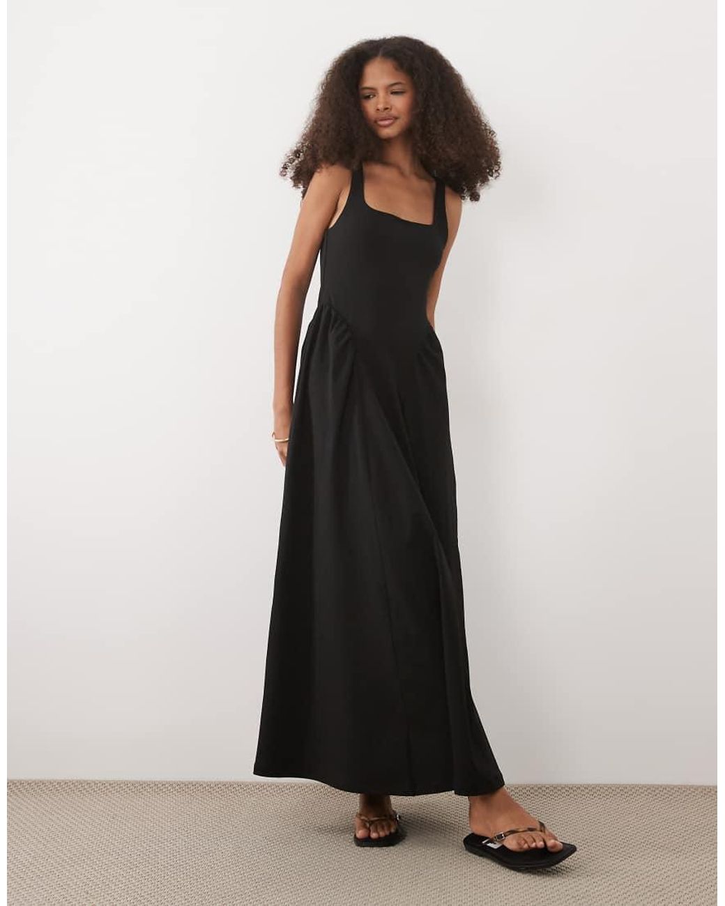 ASOS Natural Sleeveless Pleat Detail Crepe Midi Dress