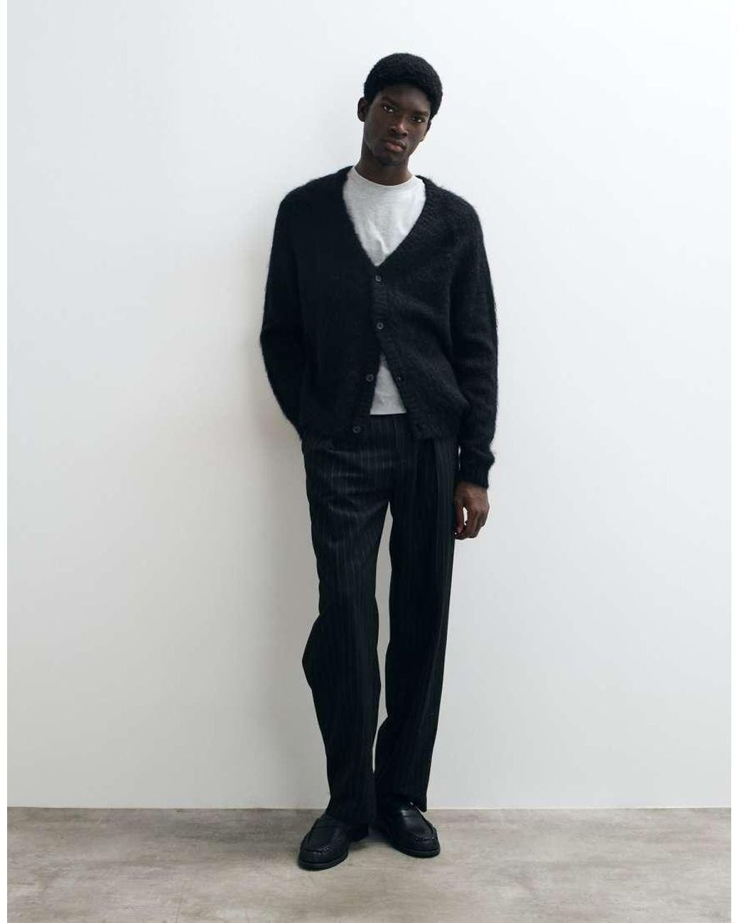 ASOS Black Oversized Knitted Mohair Cardigan for men