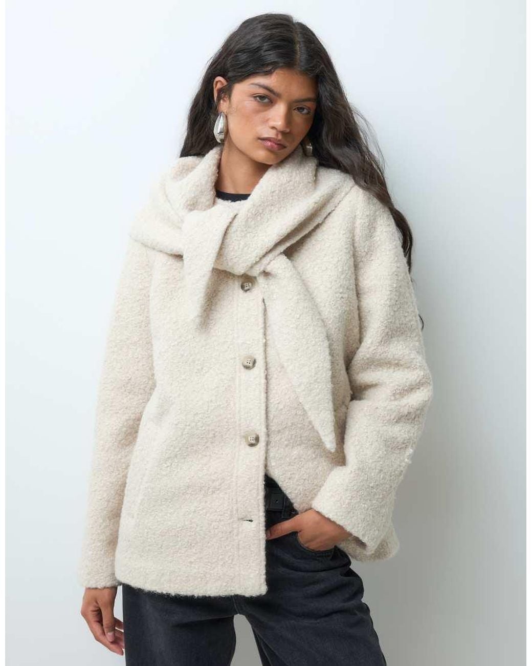 Vero Moda White Scarf Detail Boucle Jacket