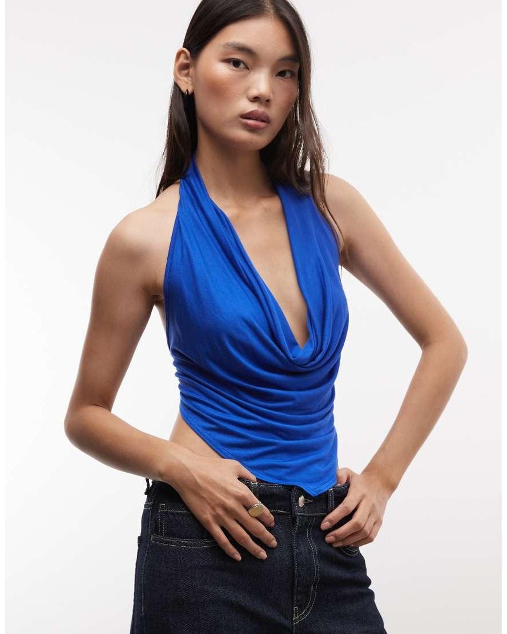 Collusion Blue Drapey Cowl Neck Top