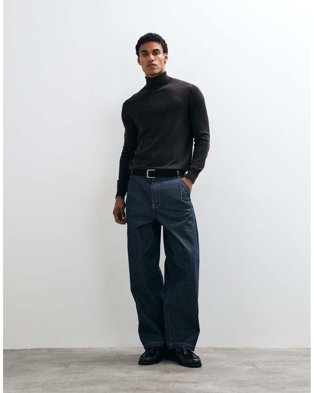 Mango Blue High Neck Knitted Sweater for men