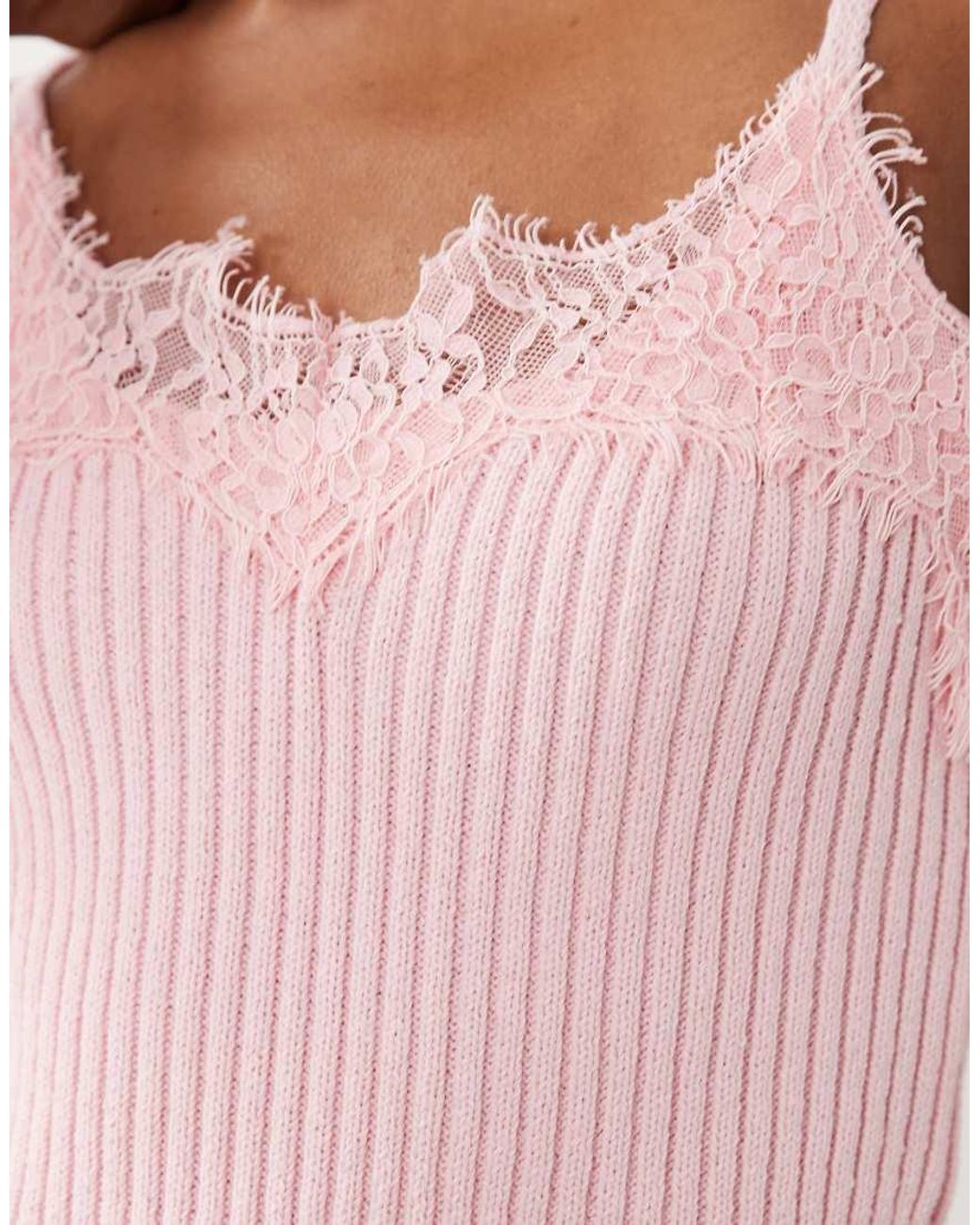 ASOS White Knited Cami With Lace Trim
