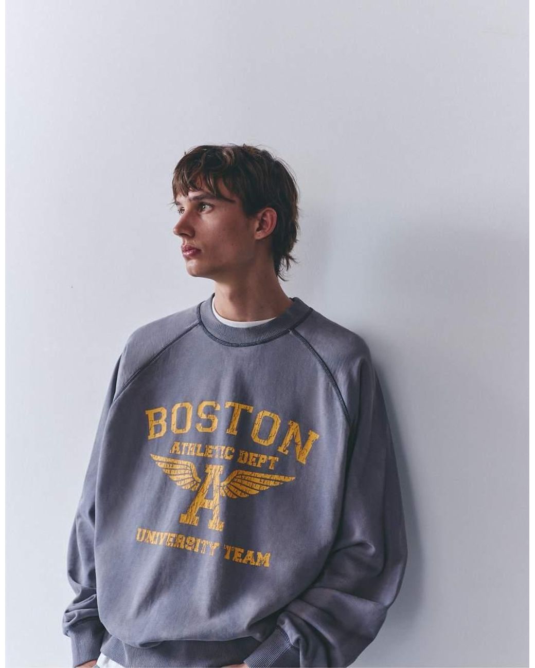 Pull&Bear Blue Boston Round Neck Sweatshirt for men