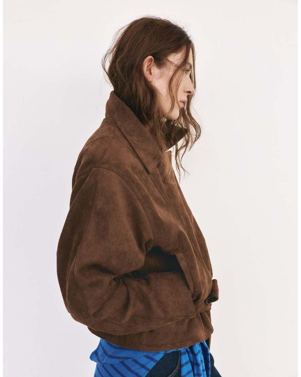 Pull&Bear Blue Faux Suede Short Trench Coat