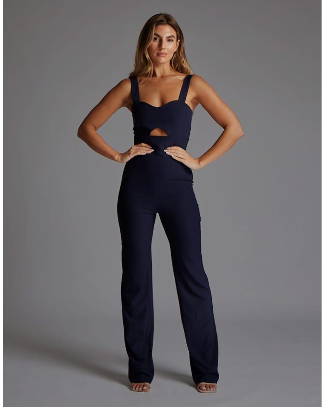 Vesper Blue Sweetheart Wide Leg Jumpsuit With Cut Out