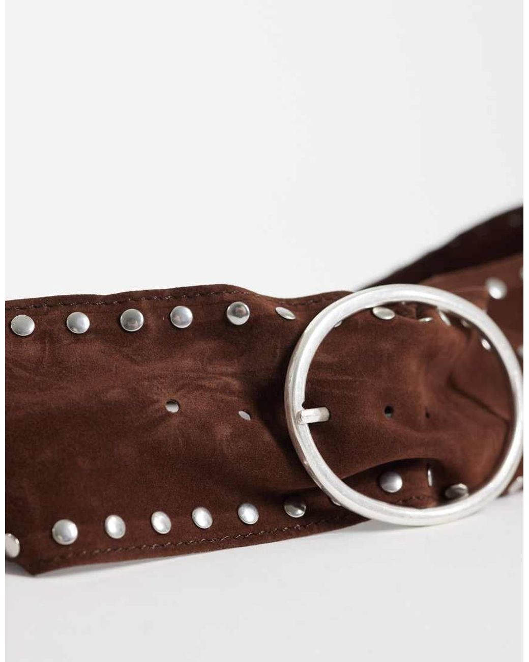 Pieces Brown Faux Suede Wide Studded Belt