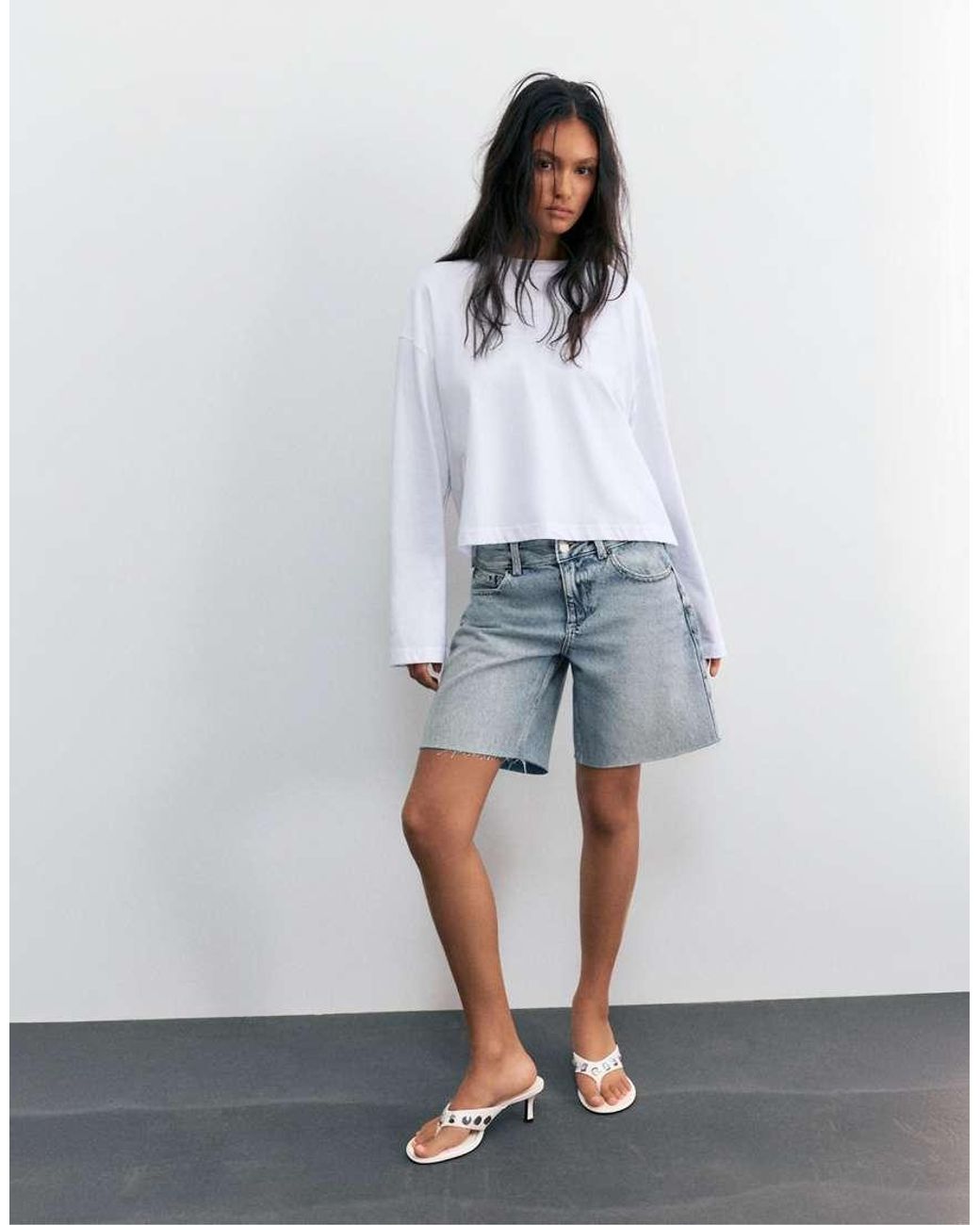 Pull&Bear Blue Low-rise Denim Bermuda Shorts