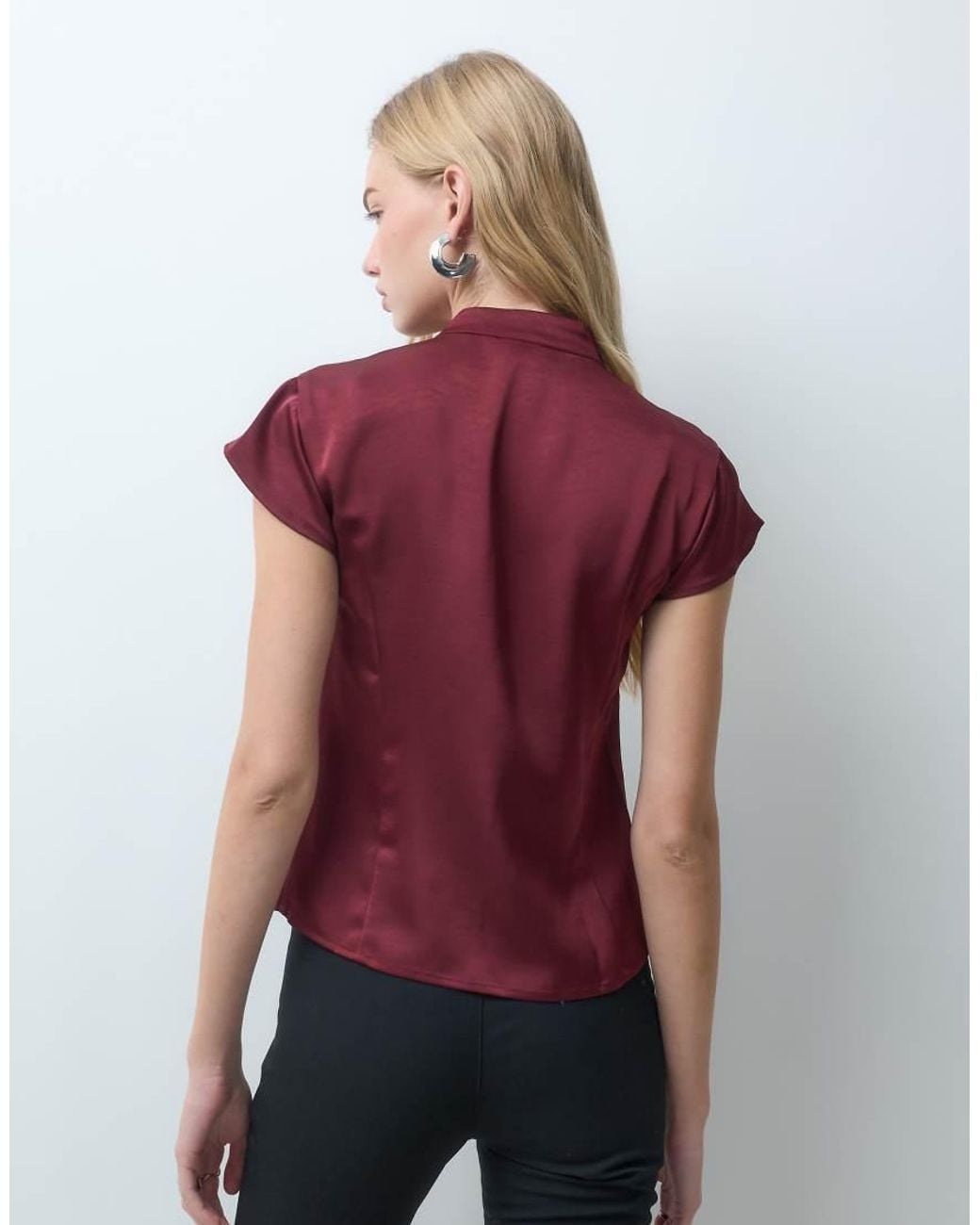 Object Red Short Sleeve Mandarin Style Top