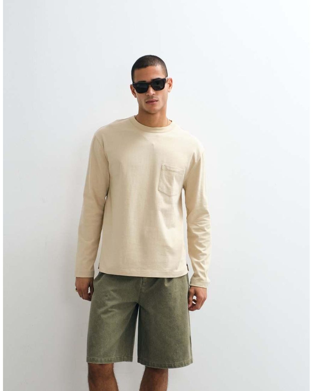 ASOS Natural Relaxed Long Sleeve T-shirt for men