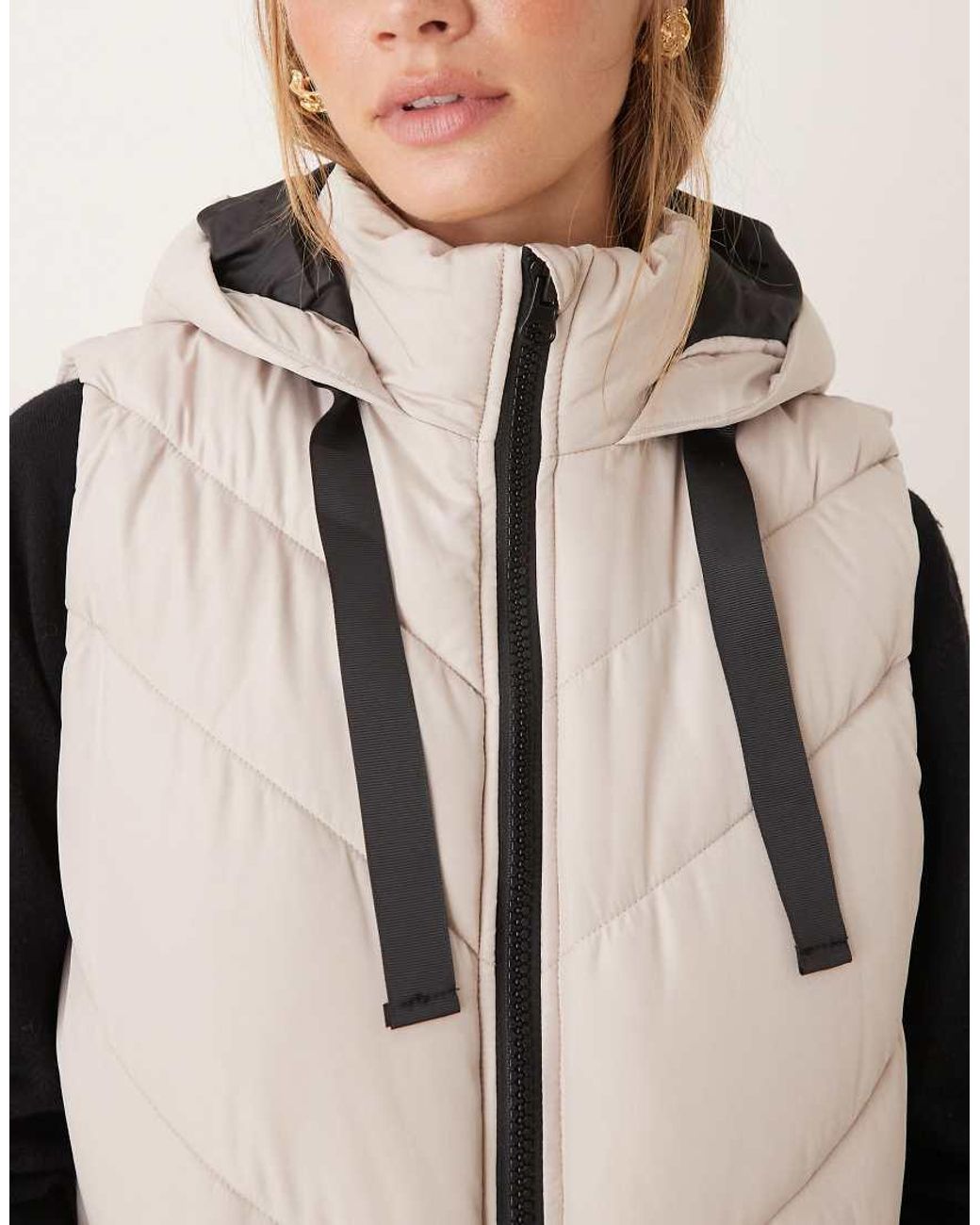 Jdy Natural Chevron Padded Longline Hooded Gilet