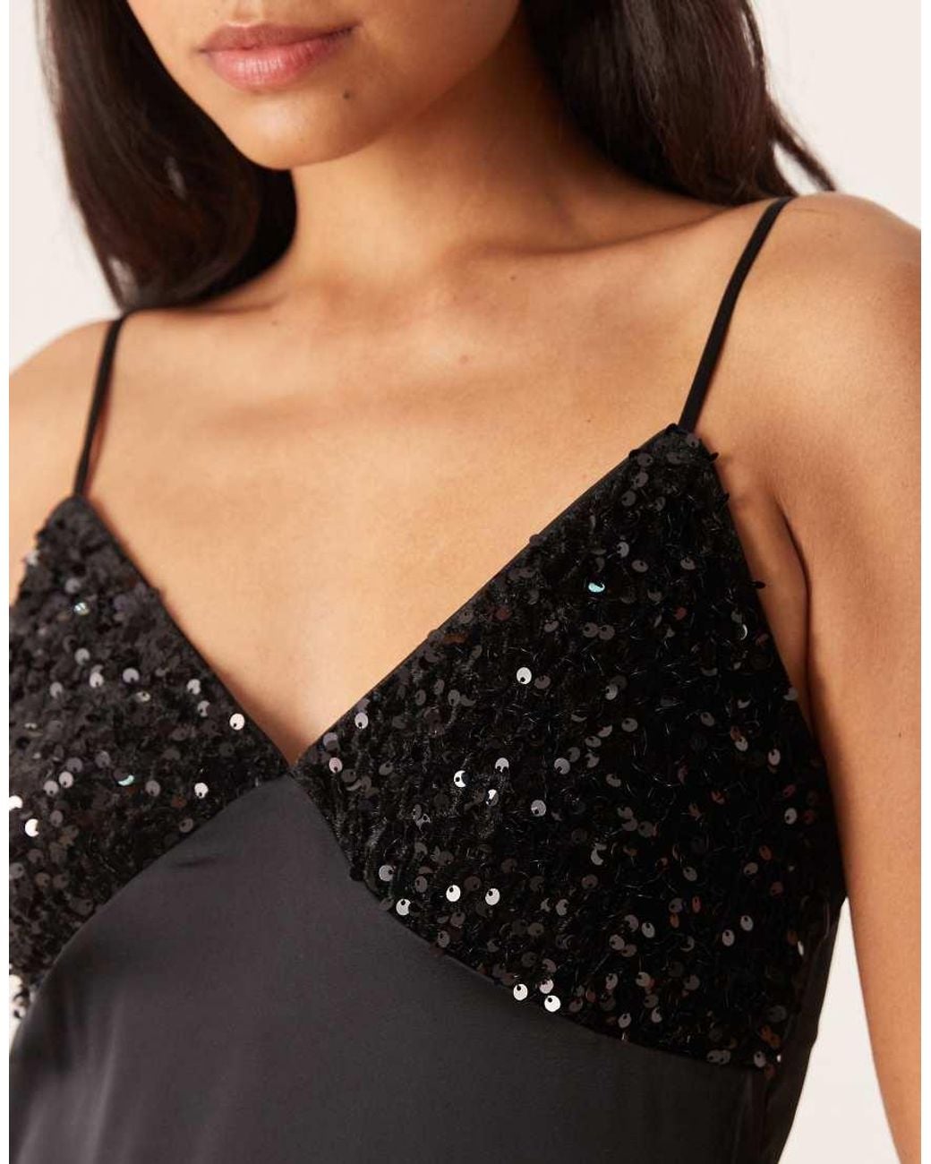 Vila Natural Satin Midi Dress With Sequin Bust