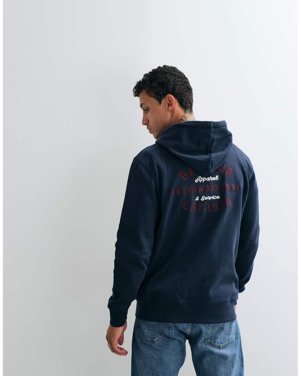 Barbour Blue Zip Through Graphic Logo Hoodie With Back Print for men