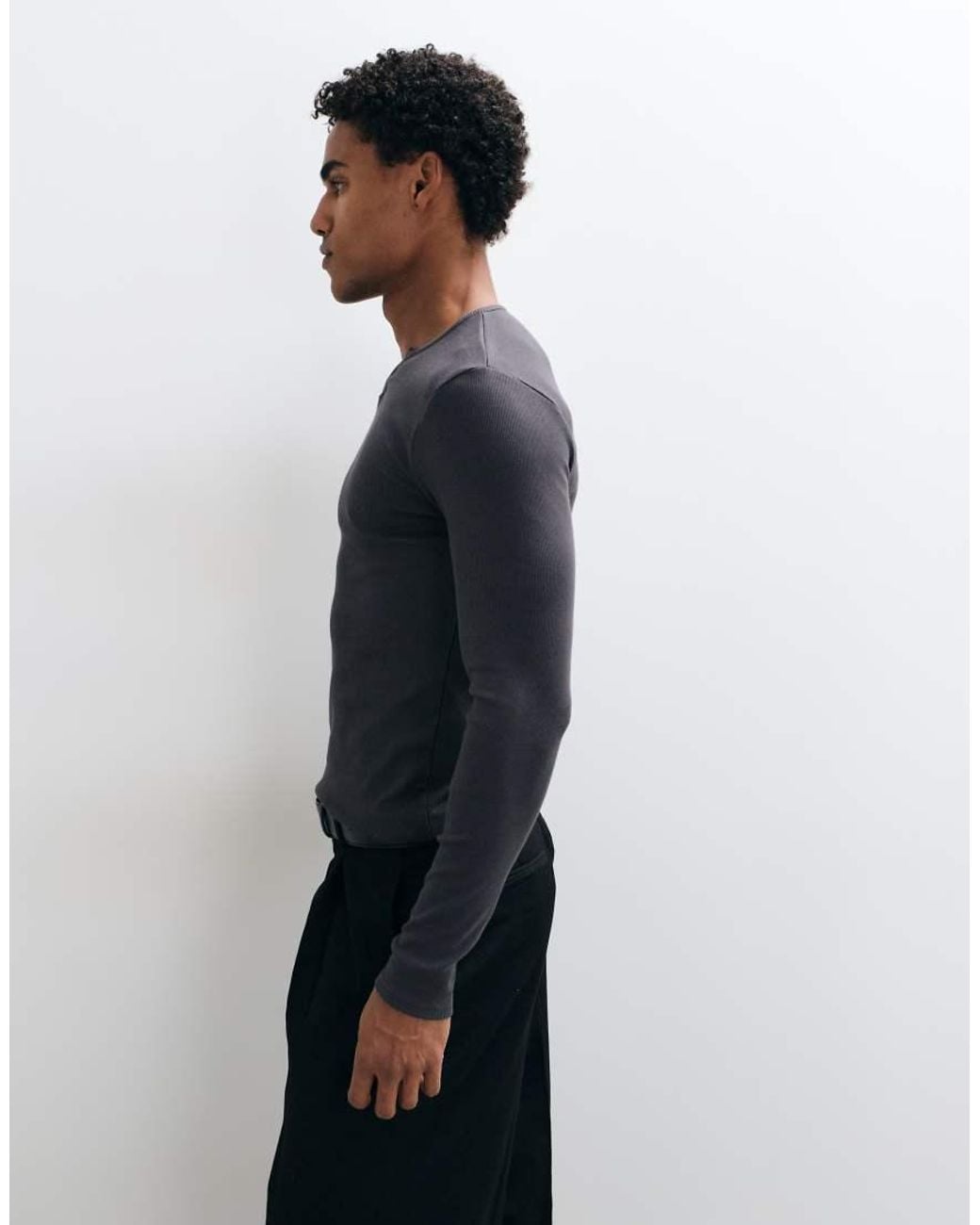 ASOS Blue Muscle Fit Long Sleeve T-Shirt With Notch Neck for men