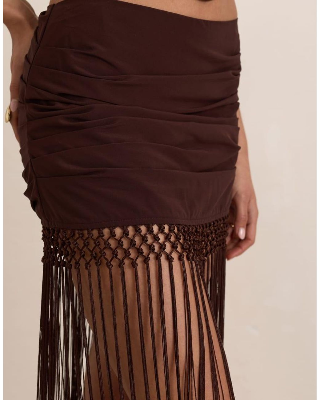 Missy Empire Brown Chiffon Ruched Tassel Maxi Skirt