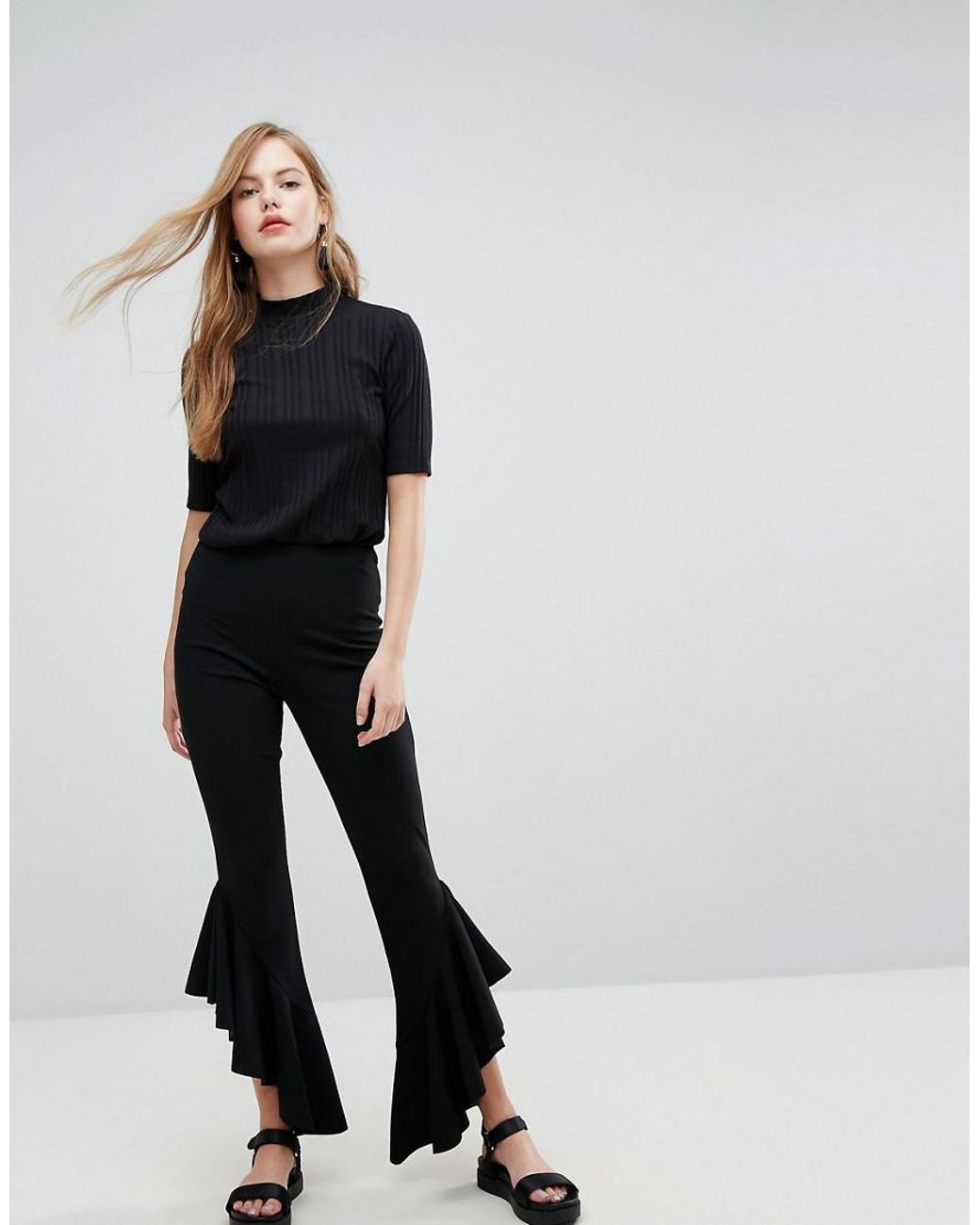 Black Frill Hem Trousers  In The Style