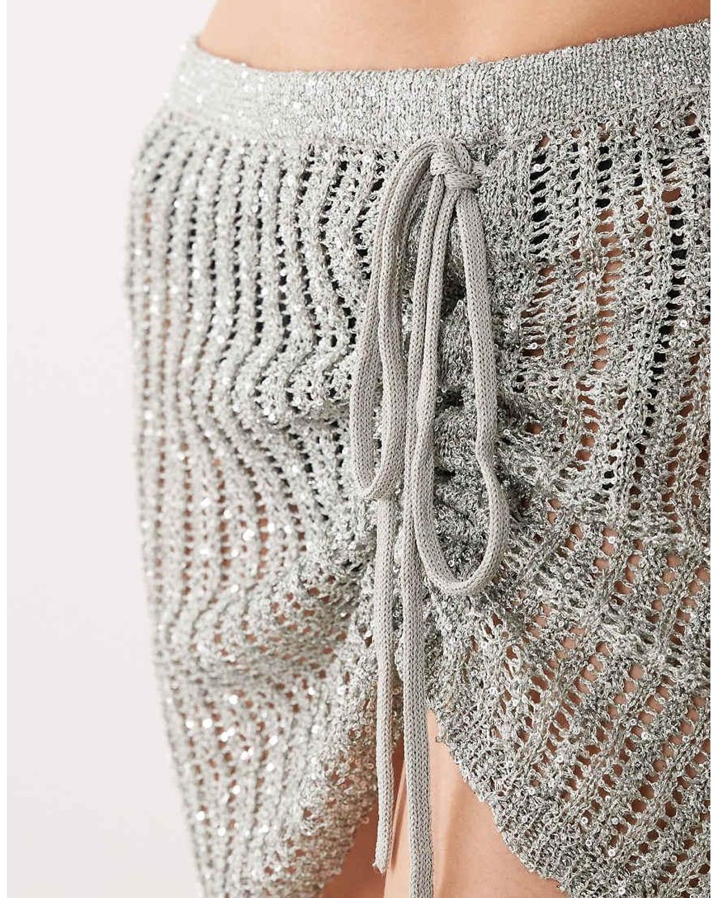 Miss Selfridge Green Beach Sequin Crochet Ruch Side Sarong Mini Skirt