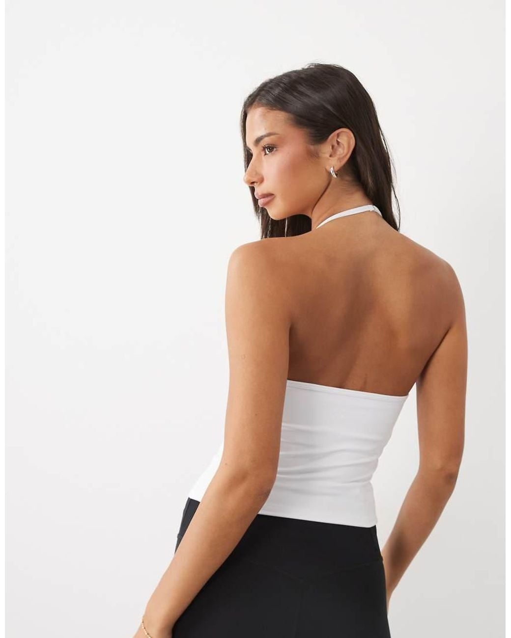4505 White Halter Neck Cami With Inner Bra And Adjustable Straps
