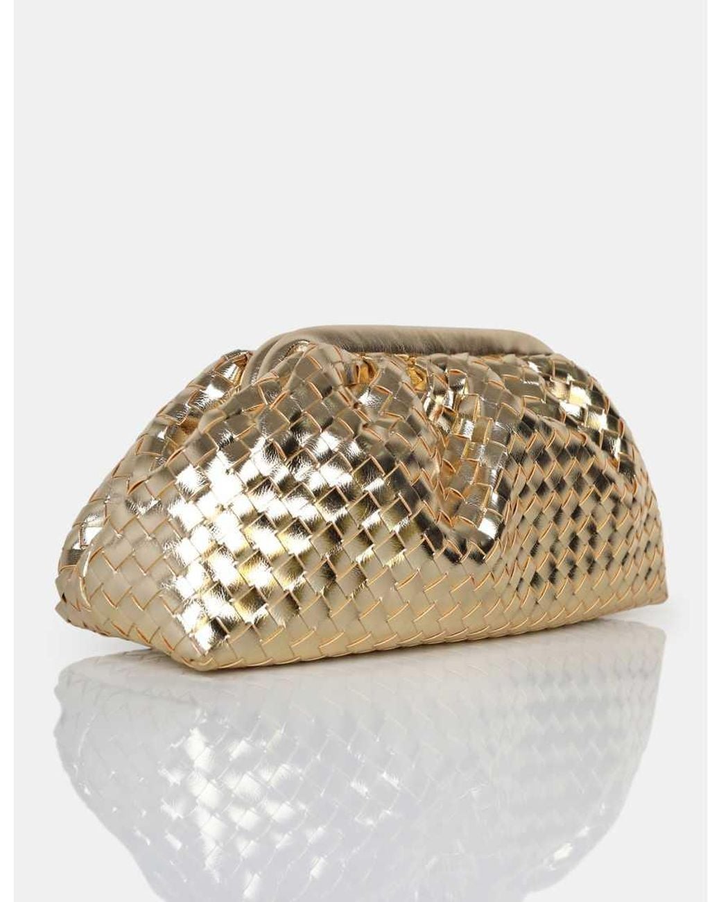 Public Desire Natural The Project Metallic Gold Weave Clutch Bag