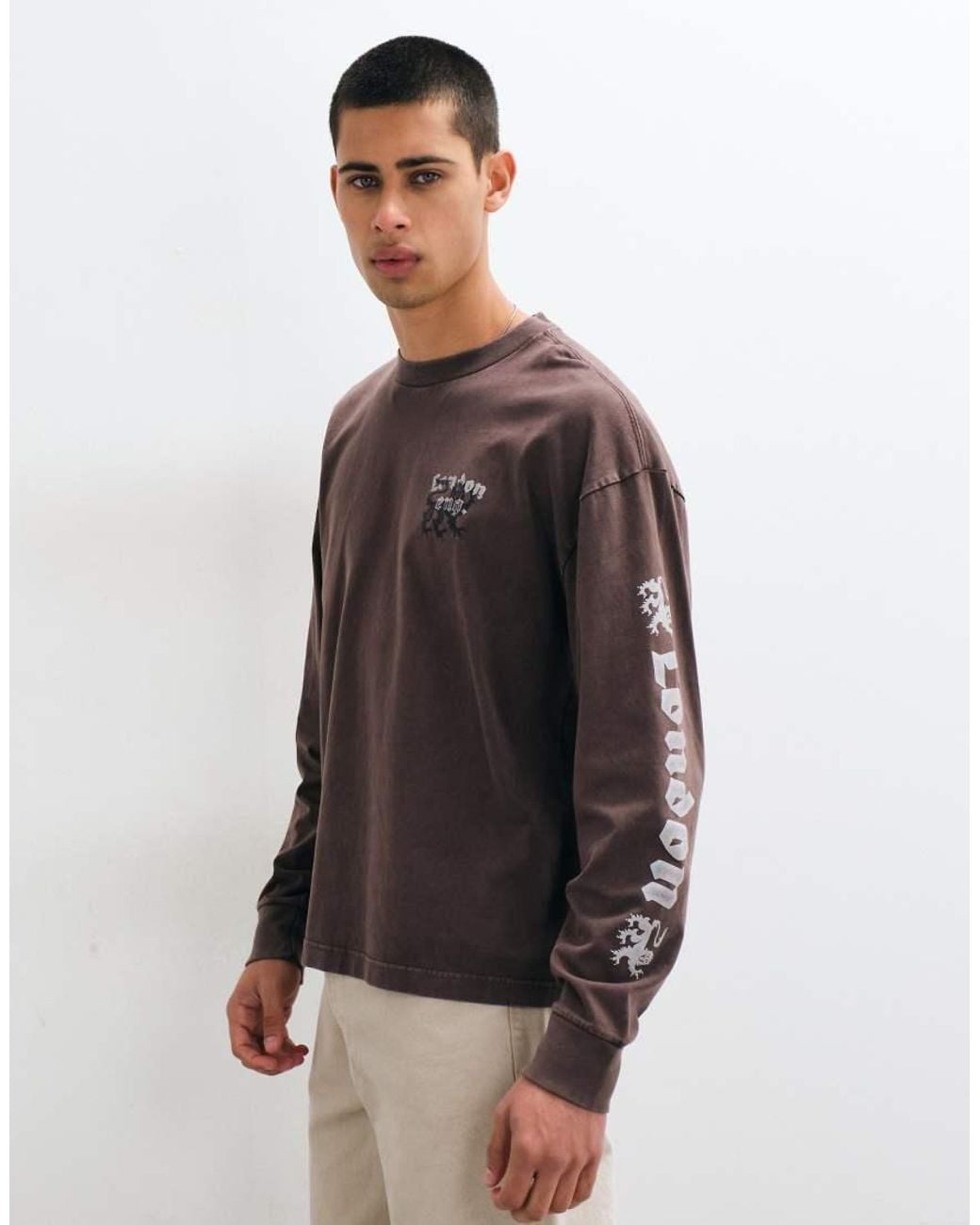 Hollister Brown Back Graphic Long Sleeve T-shirt for men