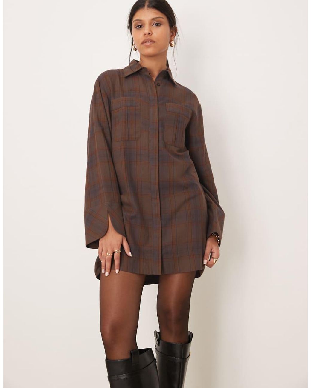 ASOS Natural Mini Shirt Dress With Wide Cuffs And Oversized Pockets