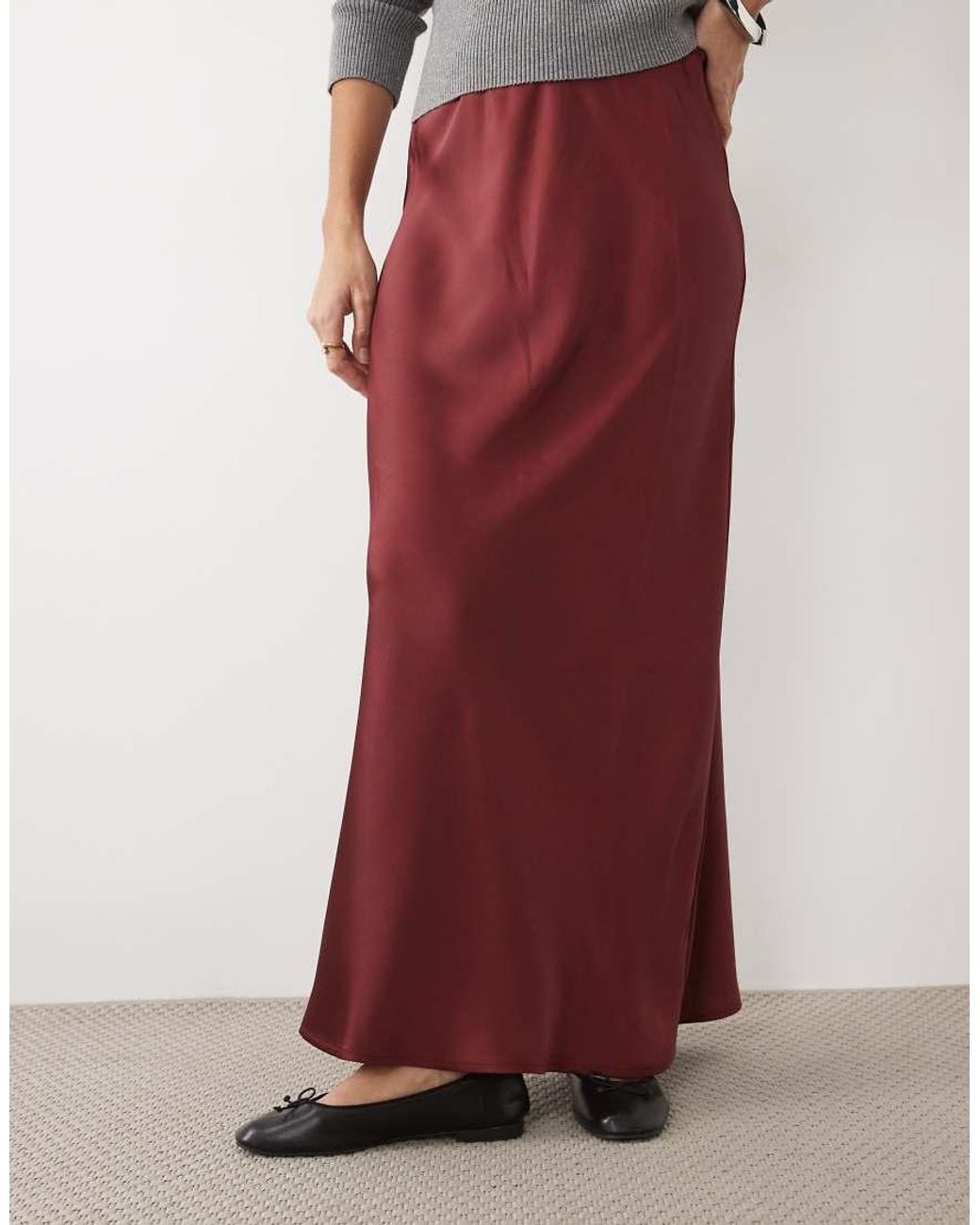 ASOS Red Satin Bias Maxi Skirt