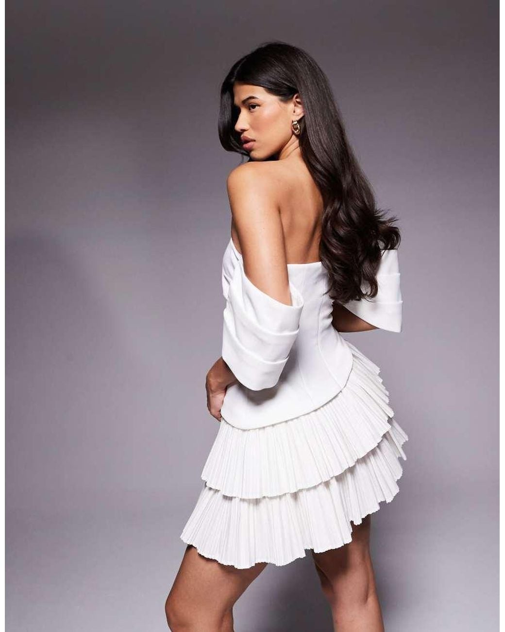 ASOS White Bandeau Mini Dress With Pleated Skirt