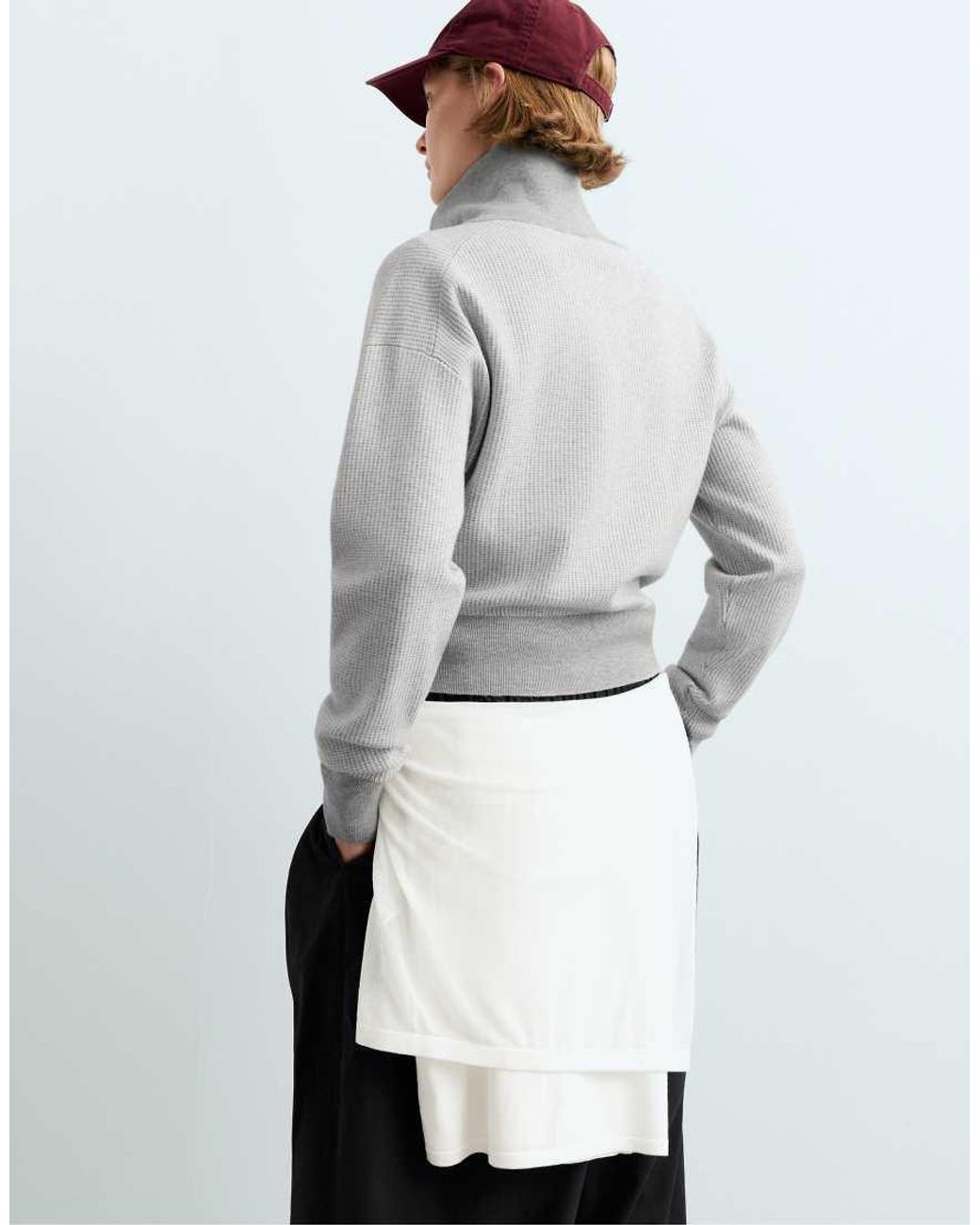 Oysho White High Neck Contrast Knit Jacket