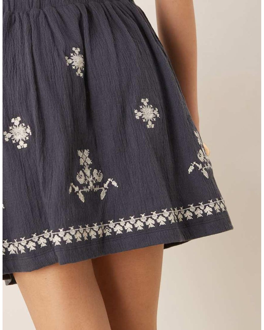 ASOS Blue Co-ord Crinkle Embroidered Mini Skirt