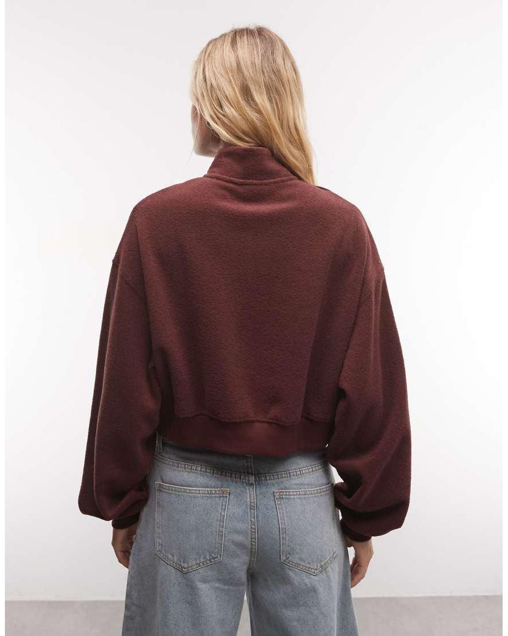 Nike Red Studio Fleece Fleece Quarter Zip Oversized Cropped Sweat