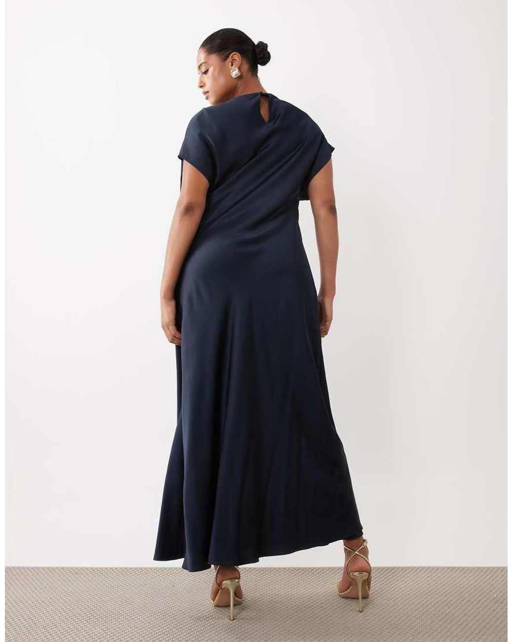 Forever New Blue Satin High Cowl Neck Tuck Side Detail Bias Maxi Dress