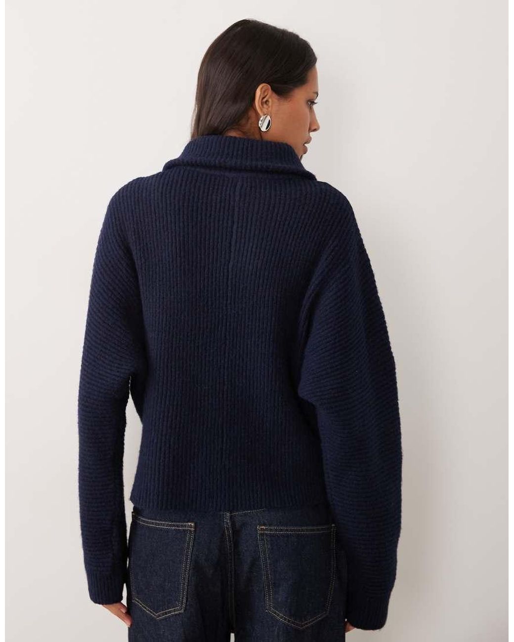 Miss Selfridge Blue Chunky Rib Knit Zip Batwing Cardigan