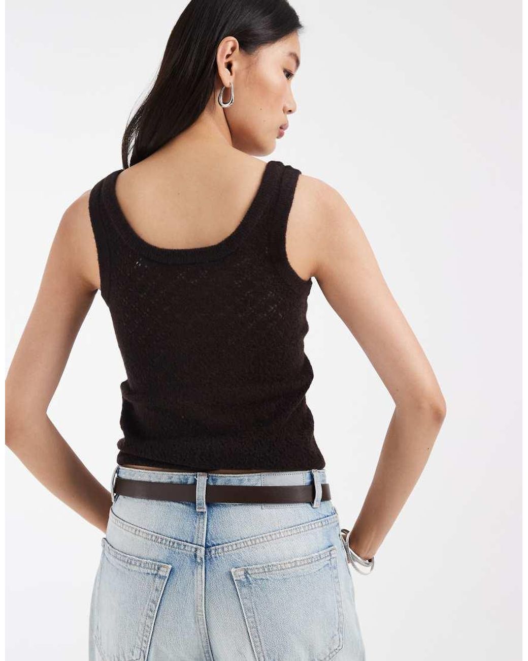 JJXX Black Pointelle Knit Tank Top