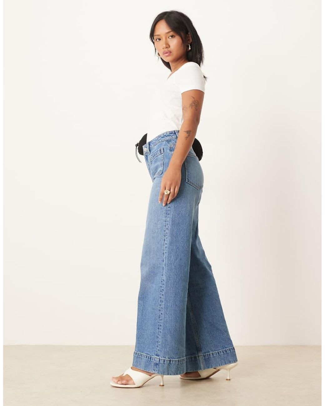ASOS Asos Design Petite High Rise Wide Leg Jeans With Front