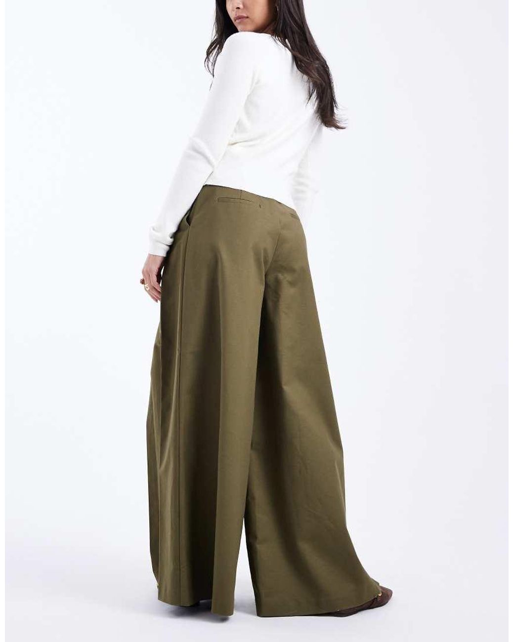 ASOS Green Tailored Pleated Wide Leg Trousers