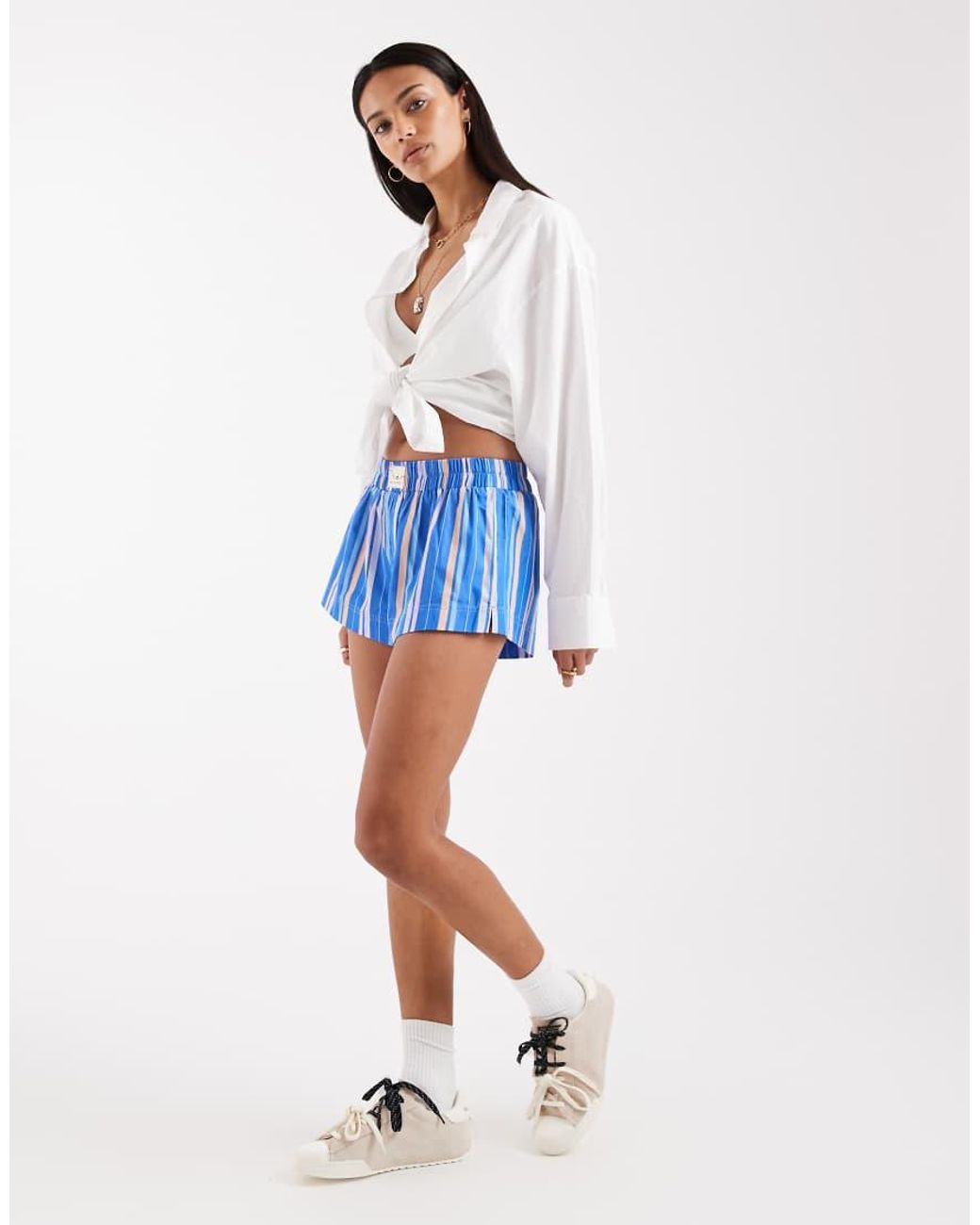 Free People Blue Day To Day Mini Boxer Shorts