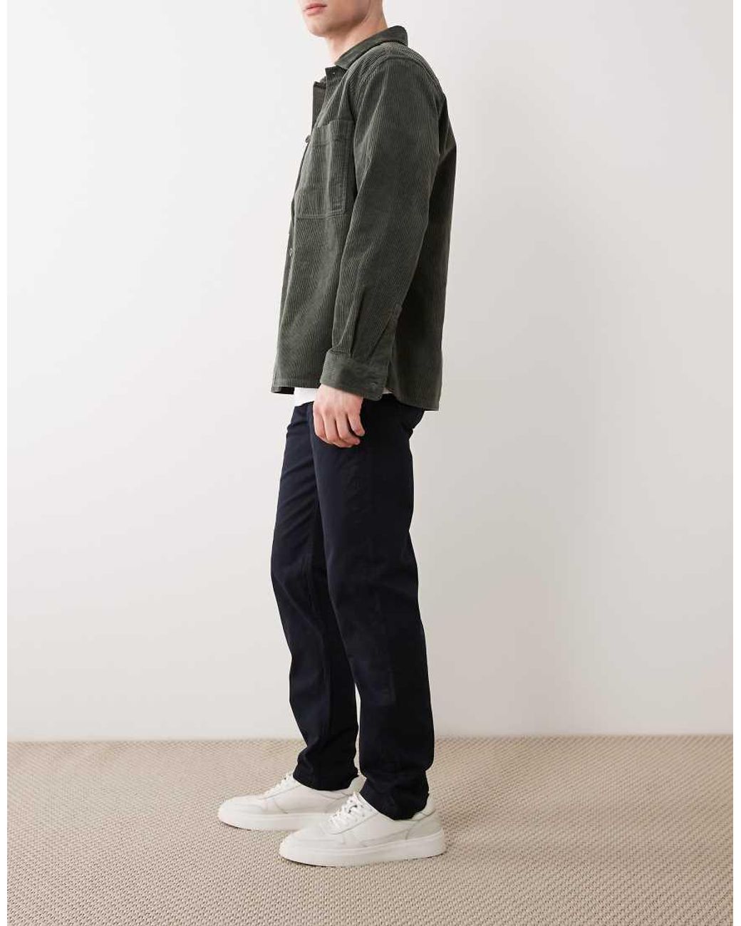 Mango Black Cotton Mix Regular Fit Tapered Trousers for men