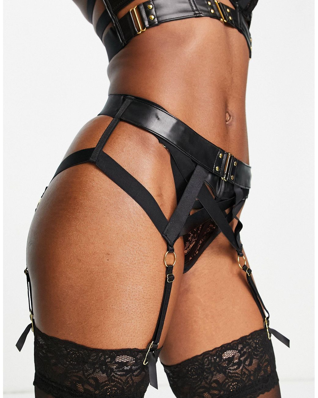 Hunkemöller Occult Pu And Lace Suspender Belt With Hardware Detail in Black  | Lyst