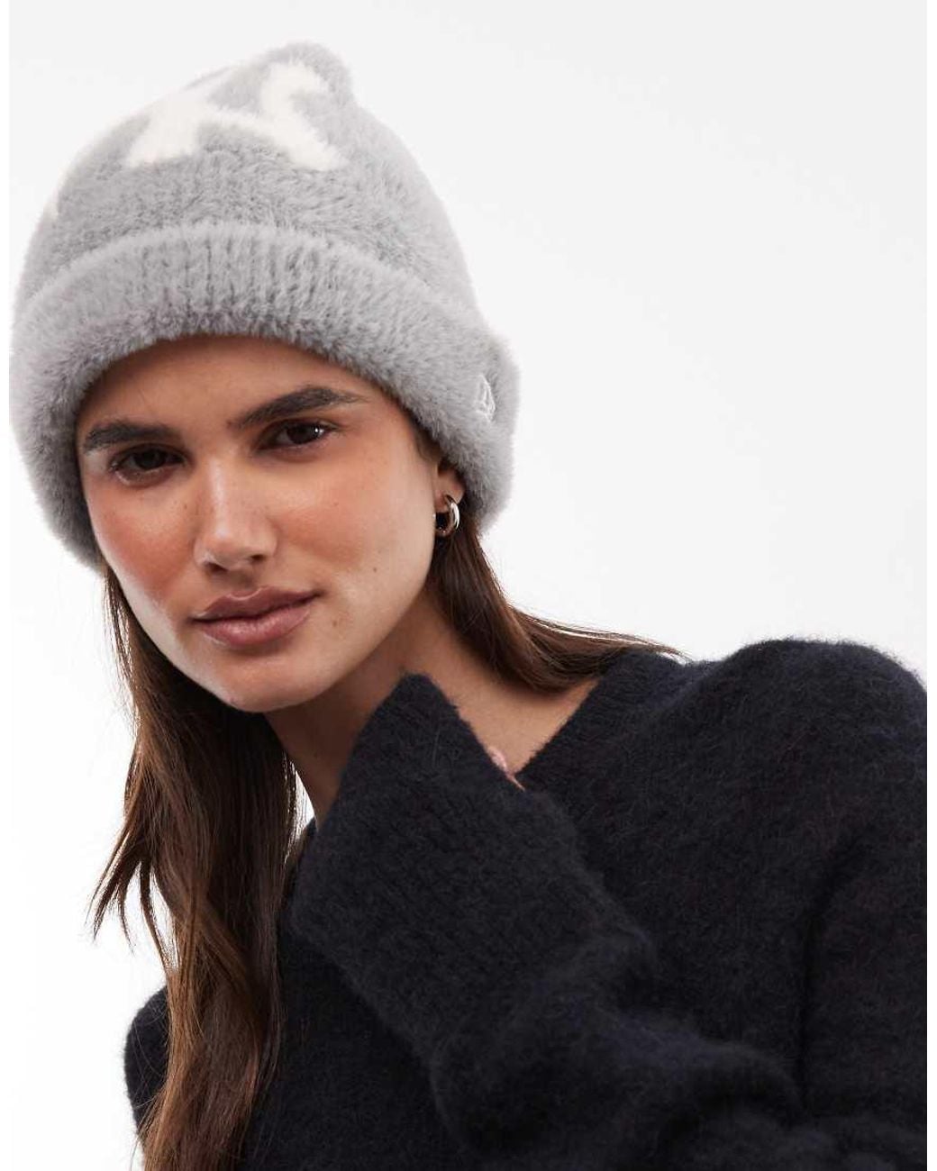 KTZ Gray Ny Yankees Large Logo Womens Cuff Knit Beanie