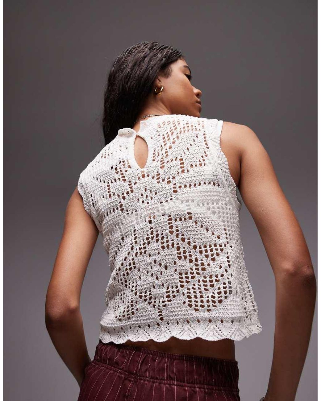 TOPSHOP Gray Knitted Scallop Edge Stitchy Tank Top