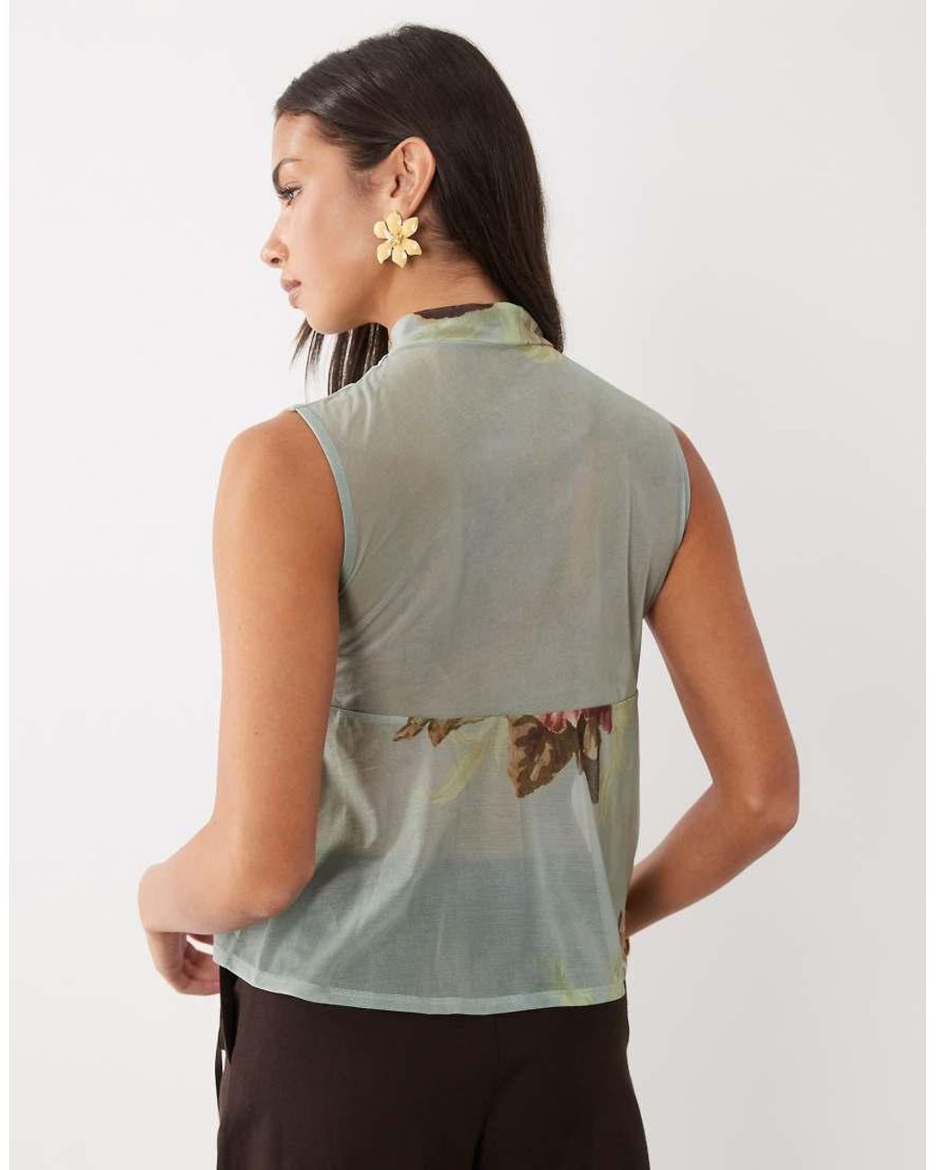 ASOS Brown Printed Stretch Chiffon Bow Detail Blouse