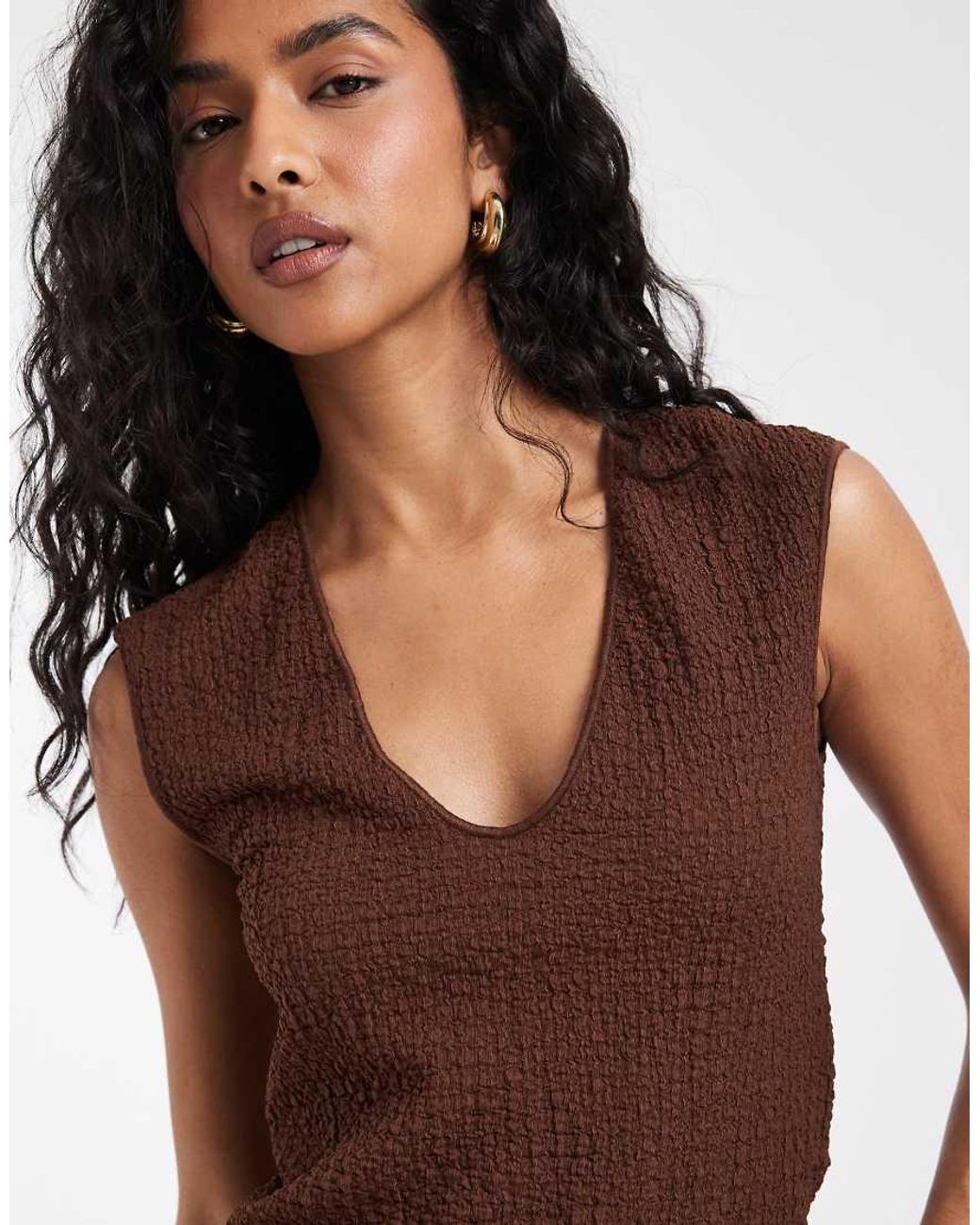 Vero Moda Brown Textured V-neck Sleeveless Top Co-ord