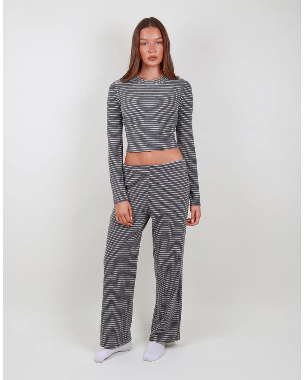 SIMMI Gray Super Soft Stripe Trouser