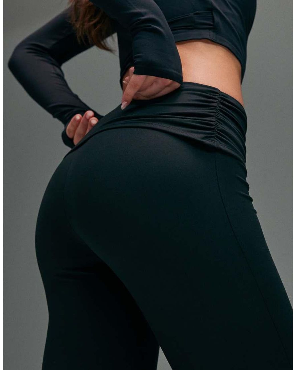 4505 Gray Soft Touch Ruched Foldover Waist Slim Kick Yoga Legging