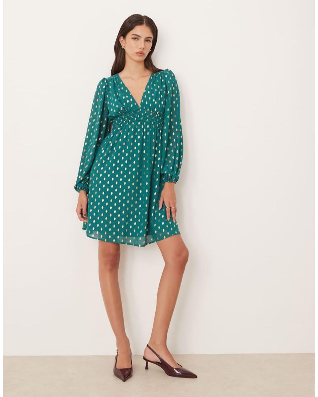 Lovedrobe Green Long Sleeve V Neck Mini Dress