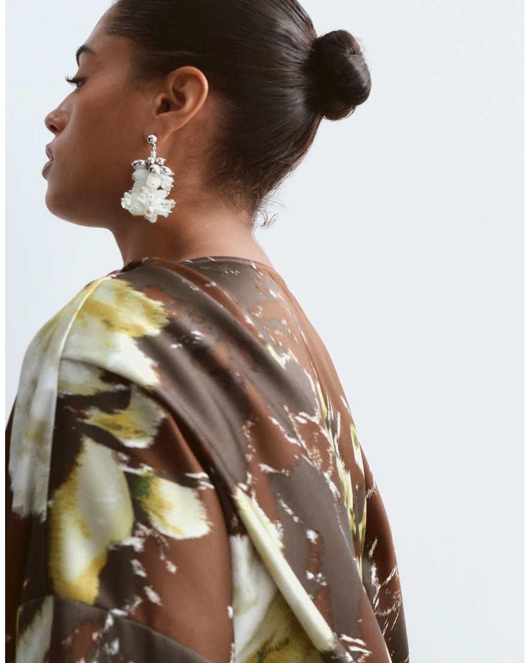 ARRANGE Brown Curve Satin Drape Long Sleeve Maxi Dress