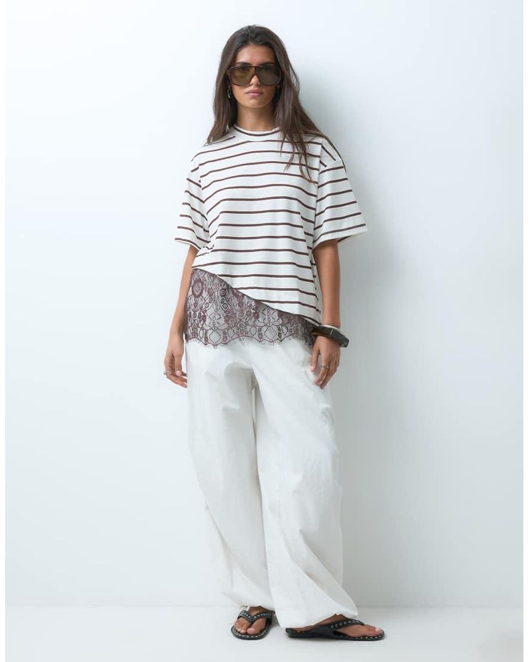 ASOS White Short Sleeve T-shirt With Lace Hem