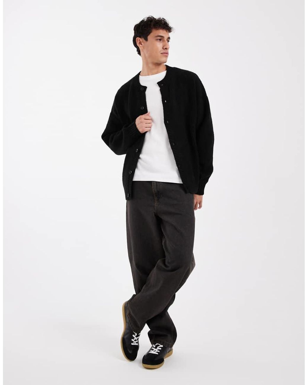 Jack & Jones Black Crew Neck Cardigan for men
