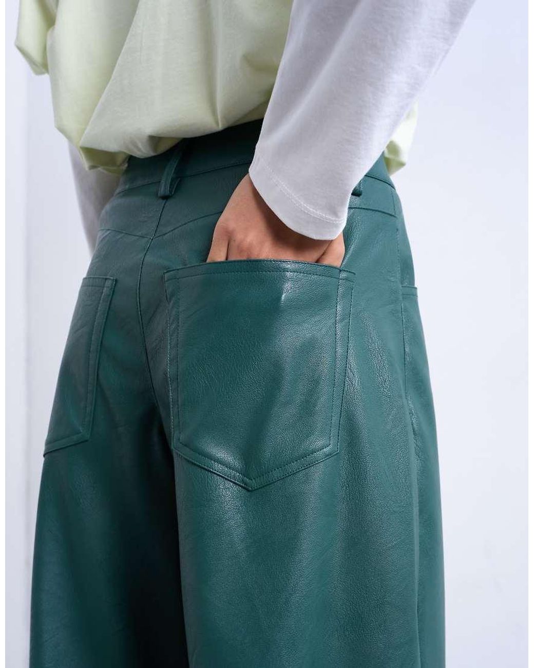 TOPSHOP White Faux Leather Barrel Leg Pants