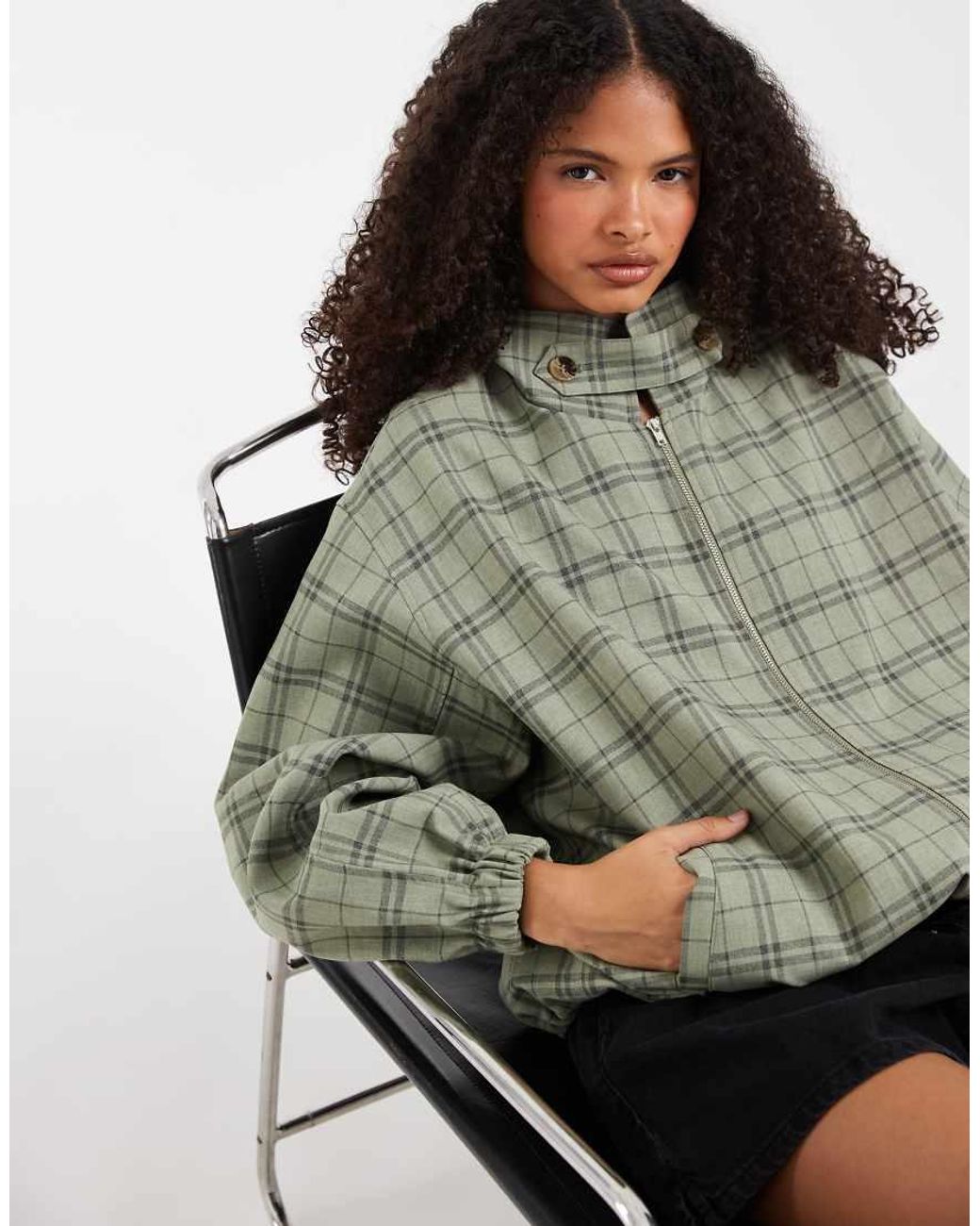 ASOS Gray Casual Harrington Jacket With Funnel Neck