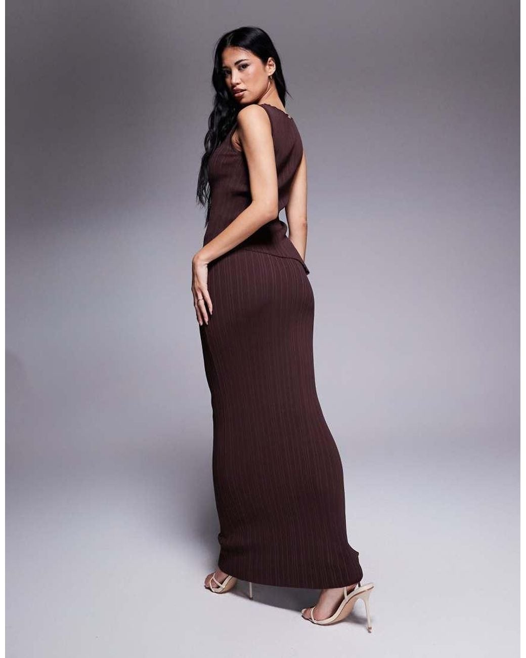 Princess Polly Purple Ribbed Sleeveless Asymmetric Top And Maxi Skirt Full Set